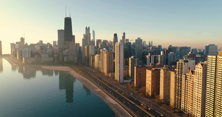 Aerial view of Chicago Downtown skyline at sunrise - Powered by Adobe