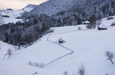 Romanian countryside landscape in winter