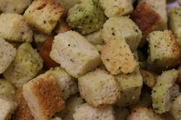 Crutons in close up 2 background