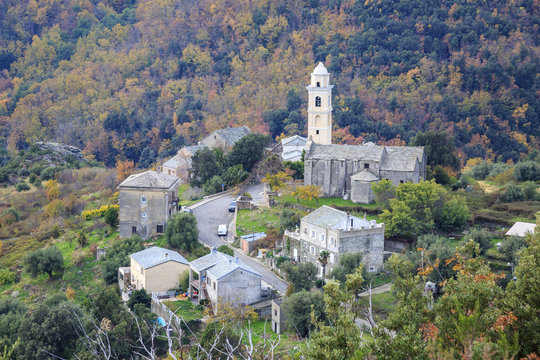 The Figarella Village on the Corsica Island in autumn
