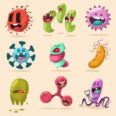 Fotobehang Cute bacteria, virus, germ vector cartoon character set. Microbe and pathogen vector icons isolated on background. © Roi_and_Roi