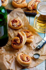 Puff rolls with cheese and salami.
