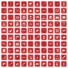 100 veterinary icons set grunge red
