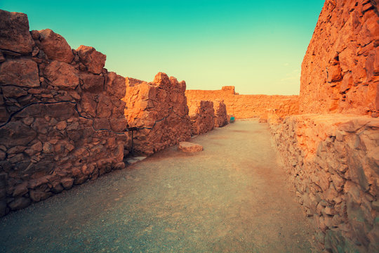 Masada fortress. Ruins of King Herod's palace in Judaean Desert.