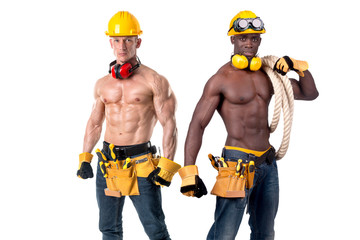 Strong construction workers