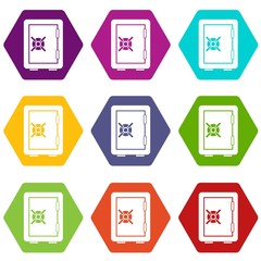 Safety deposit box icon set color hexahedron