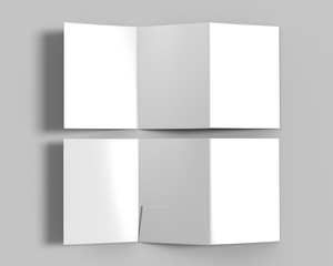 Obraz premium Tri-fold Blank white reinforced A4 single pocket folder catalog on grey background for mock up. 3D rendering.