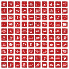 100 virtual icons set grunge red