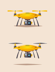 Drone for delivery and entertainments. Modern technologies. Cartoon vector illustration