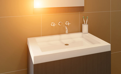 Bathroom interior bathtub. 3D rendering. Sun