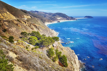Fototapeta na wymiar Coastline along the Pacific Coast Highway, California, USA.