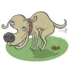 The dog is defecating. Comic Character. Vector illustration