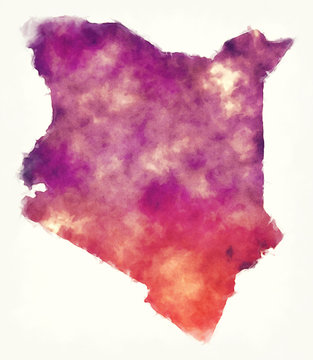 Kenya watercolor map in front of a white background