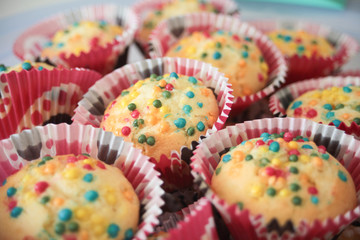 homemade muffins, colorful,