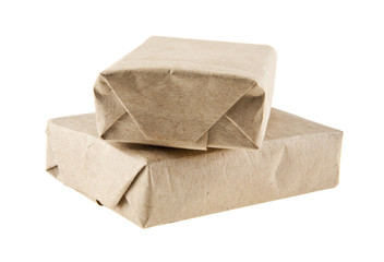 Mail parcels isolated on white background