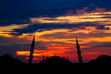 Famous Sultanahmet or Blue Mosque in Istanbul city at sunset