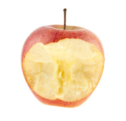 bitten red apple isolated on white background