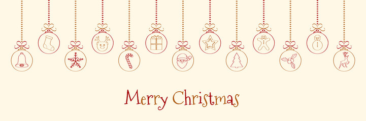 Fototapeta na wymiar Christmas greeting card with hand drawn ornaments. Vector.
