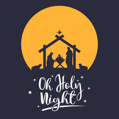 Birth of Christ, Silhouette of Mary, Joseph and Jesus, Vector