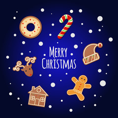 Christmas Cookies Gingerbread shortbread Cookies on dark background - Merry Christmas sign