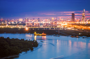 Aerial night view of Saigon City, Vietnam