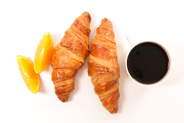 coffee cup, croissant and orange juice
