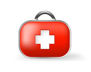 Realistic Cute First Aid Kid Icon on White Background . Isolated Vector Illustration 