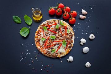 food ingredients and spices for cooking delicious italian pizza