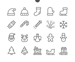 Merry Christmas UI Pixel Perfect Well-crafted Vector Thin Line Icons 48x48 Ready for 24x24 Grid for Web Graphics and Apps with Editable Stroke. Simple Minimal Pictogram
