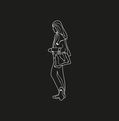  sketch on a black background girl with a bag