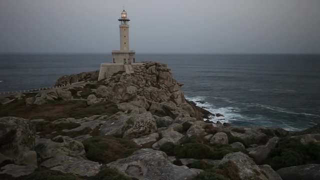 Punta Nariga Lighthouse in Spain at twilight