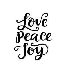 Merry Christmas Typography, Hand Lettering. Love, Peace, Joy