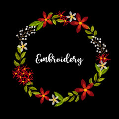 Vintage embroidery wreath with flowers