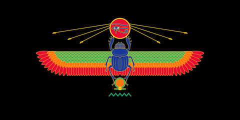 Graphic illustration of egypt sacred scarab pattern. Ancient egypt art.