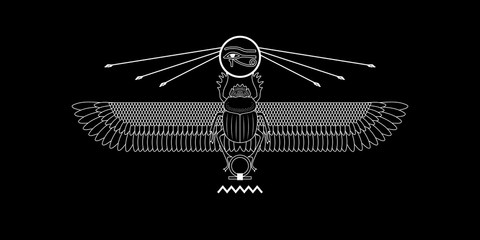 Graphic illustration of egypt sacred scarab pattern. Ancient egypt art. - obrazy, fototapety, plakaty