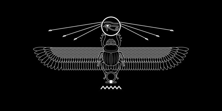 Graphic illustration of egypt sacred scarab pattern. Ancient egypt art.