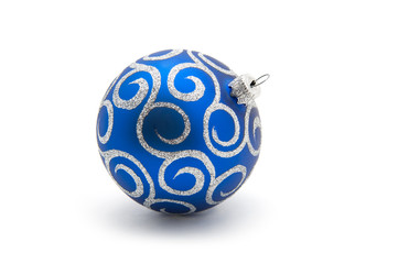 Blue Christmas toy ball, isolated on white background