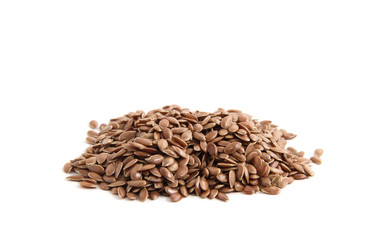 Flax seeds heap isolated on white