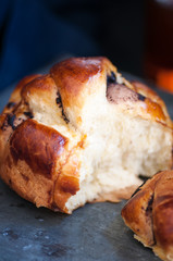 puffy bread filled with olive paste