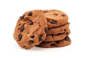 Chocolate chip cookie on white