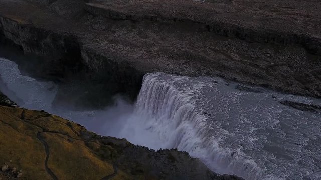 Aerial view of Dettifoss a powerful waterfall in Iceland 