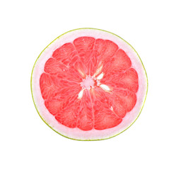 red grapefruit sliced on white background