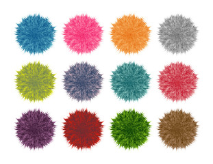 Colorful fluffy pompom set isolated on white background. Vector set - obrazy, fototapety, plakaty