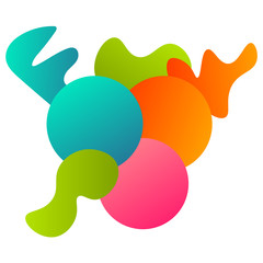 Colorful abstract geometrical card with geometric composition - circles, uneven shapes isolated on white background. Vector illustration.