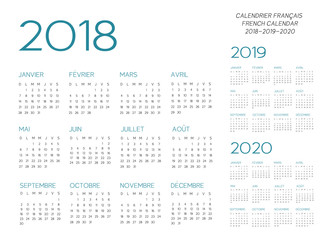 French Calendar 2018-2019-2020 vector