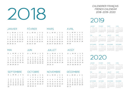 French Calendar 2018-2019-2020 vector