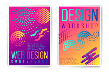 Design workshop, design conference placard. Vector neon fluid abstract poster template. Minimal modern presentation, brochure, cover. Trendy colors edition. Easy to modify and add text.