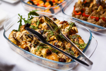 Buffet table, glass baking tray