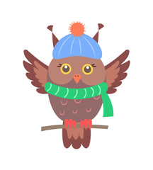 Naklejka premium Closeup of Brown Sitting Owl Vector Illustration