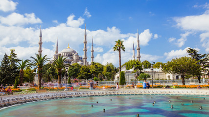Fototapeta na wymiar The Blue Mosque or Sultanahmet outdoors in Istanbul city in Turkey